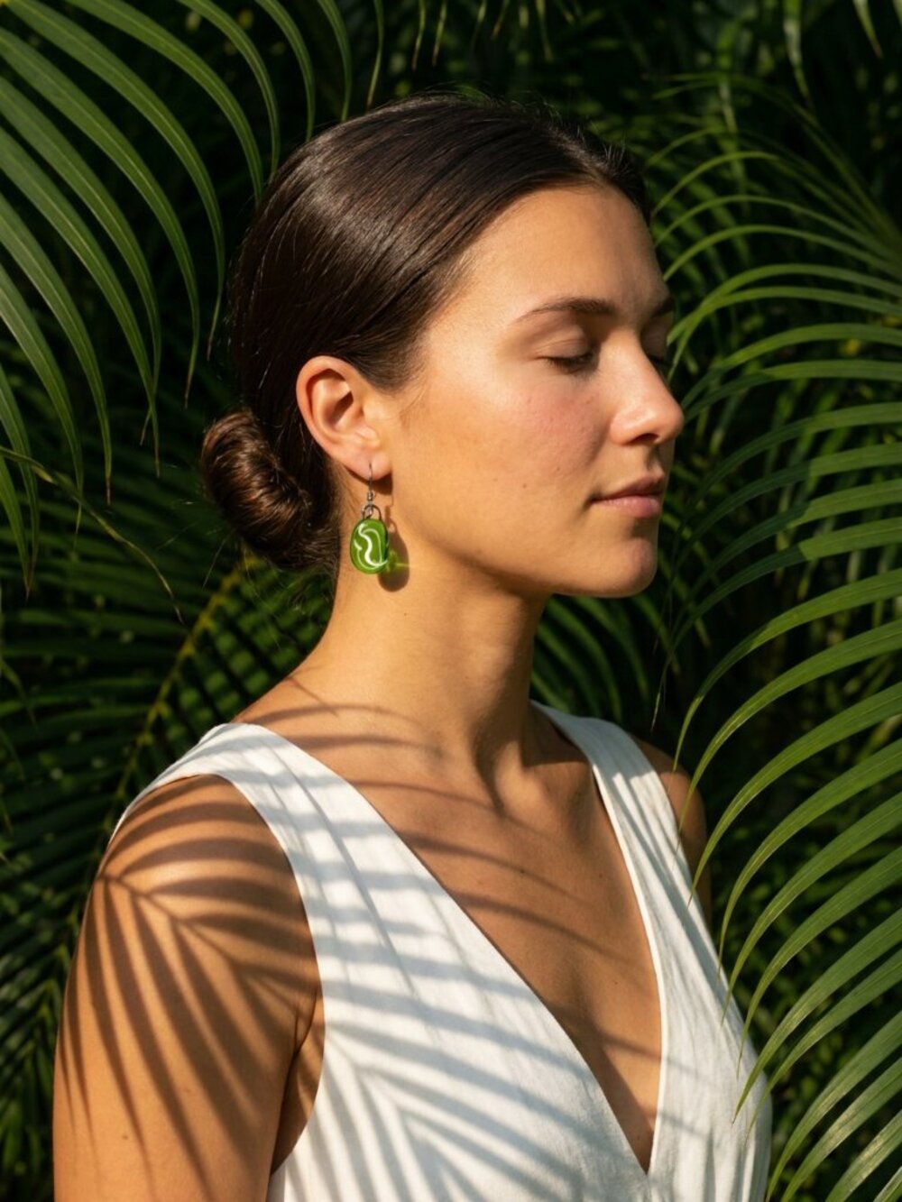 Green fused glass Earrings with Metal Detailing